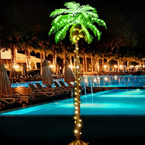 Lighted Palm Tree With Coconuts, 6Ft 162 Leds Light Up Palm Trees Outdoor, Led Tropical Artificial Plam Tree Lights For Indoor Patio Pool Hawaiian Tiki Bar Jungle Luau Party Decoration #TOP5