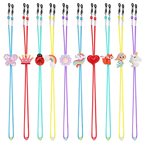 HIFOT 10 Pack Eyeglasses Strap Eyewear Retainer for Girls, Kids Ladybug Mermaid Unicorn Adjuster Stretchy Glasses Strap, Mask Chain Lanyard Cord