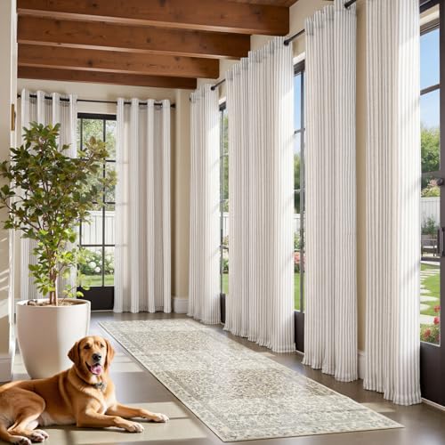 Image of jinchan Linen Curtains 96 inch Taupe Stripe on Linen Grommet 2 Panels