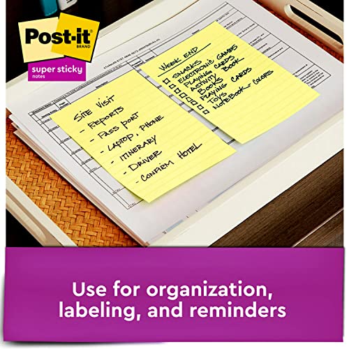 Post-it Super Sticky Lined Notes, 3 Sticky Note Pads, 4 x 6 in., School Supplies, Office Products, Sticky Notes for Vertical Surfaces, Monitors, Walls and Windows, Canary Yellow image 3