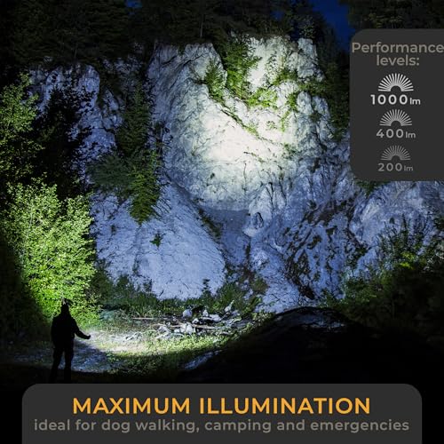 LICHTMEISTER Latarka (1000 lumenów, akumulator 4000 mAh) – latarka LED do wielokrotnego ładowania i bardzo jasna
