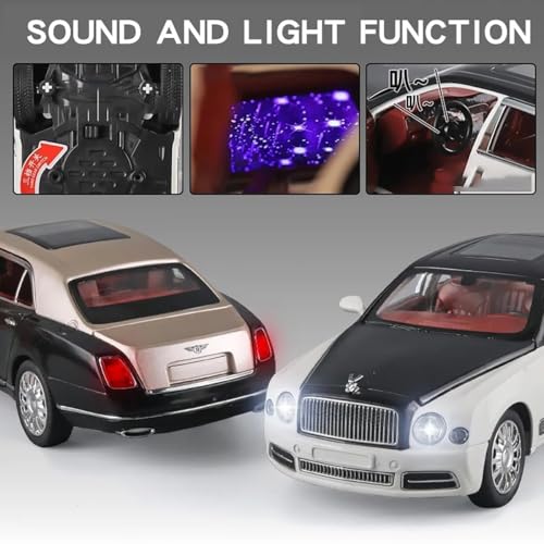 Image of Invite Enterprise 1:24 Bently Mulsanne Black Die-Cast Metal Pull Back Car with 6 Openable Doors with Sound and Light Toy Decoration car Best Gift Toys for Kids 【Black Color】