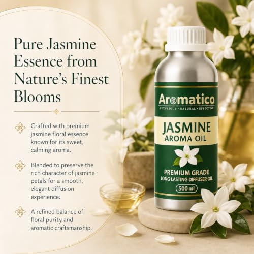 Image of AROMATICO Jasmine Diffuser Oil with Strong, Long-Lasting Aroma for Homes, Offices & Showrooms | Aromatherapy, Diffusers, Air Purifiers, Vaporizers -500ML