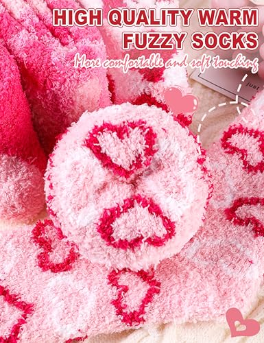 Image of Womens Fuzzy Socks Warm Fluffy Cozy Winter Slipper Thick Fleece Heart Socks 5 Pairs