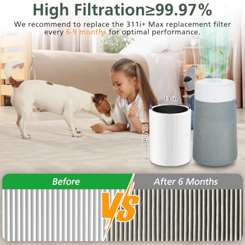 2 Pack 311i+ Max Replacement Filter Compatible with Blueair Blue Pure 311i+ Max Air Purifiers, HEPA and Activated Carbon Air Filter for Blue Pure 311i+ Max, Compare to part #F3MAX+