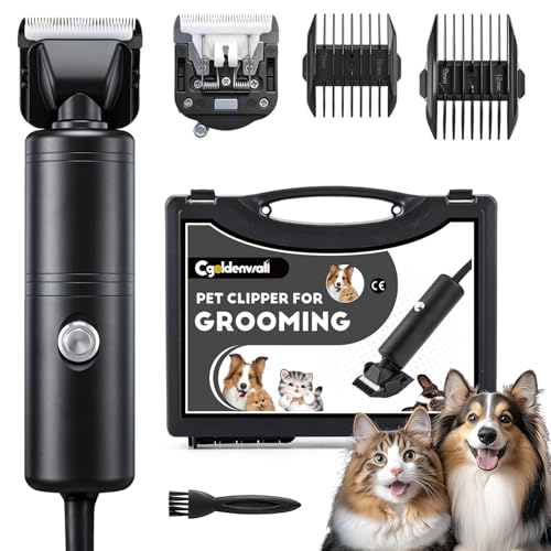 CGOLDENWALL 300W Tondeuse Professionnelle pour Chien, Vitesse Infinie 2000-6000T/min, Bruit Bas <50dB, Câble 3m, 2 Lames Amovibles, 2 Peignes (3/6mm,9/12mm)...