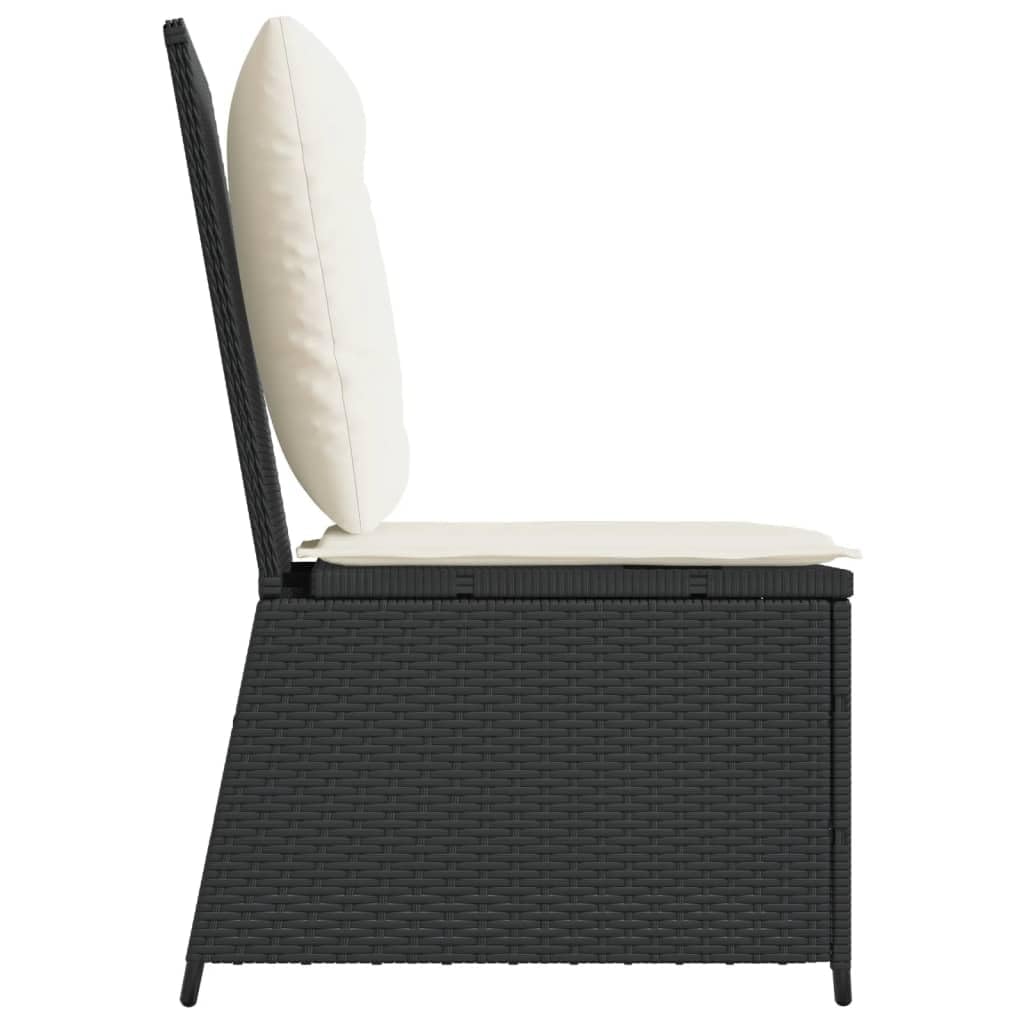 Poltrona da giardino con funzione reclinabile, in rattan nero, regolabile, resistente alle intemperie, portata 110 kg, cuscino incluso, per giardino, terrazza e balcone
