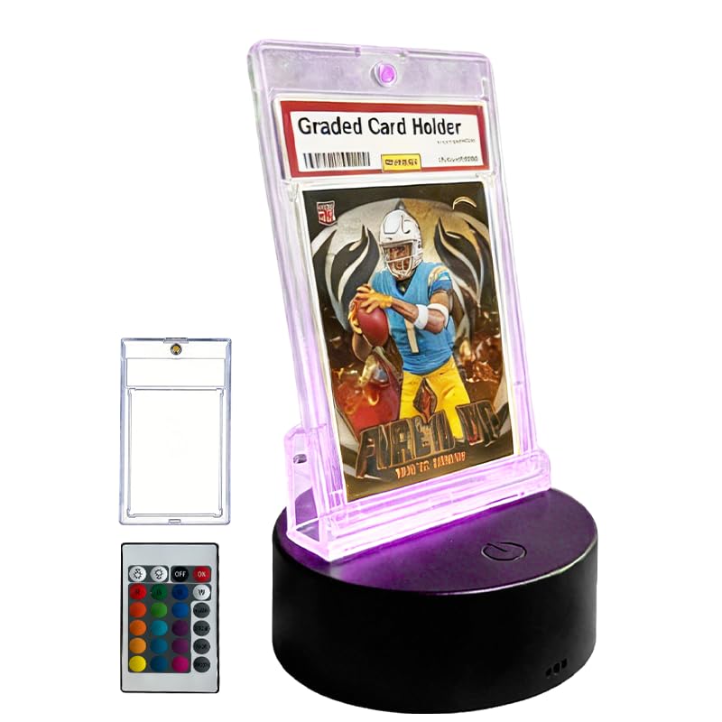 Trading Card Light Up Base with 35Pt PSA Magnetic Graded Card,LED Light Display Base for PSA Graded Card,35Pt Magnetic Card,Top Loaders,16 LED Colors,Light Up Card Sleeve Display Stand (1, Black)