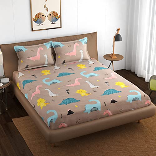Image of Jashan Elastic King Size Fitted bedsheets with 2 Pillow Cover | King Size bedsheets | 100% Glace Cotton | Fitted bedsheet Cotton King 72 inch x 78 inch inches (Double Elastic Bedsheet, Multi-20)