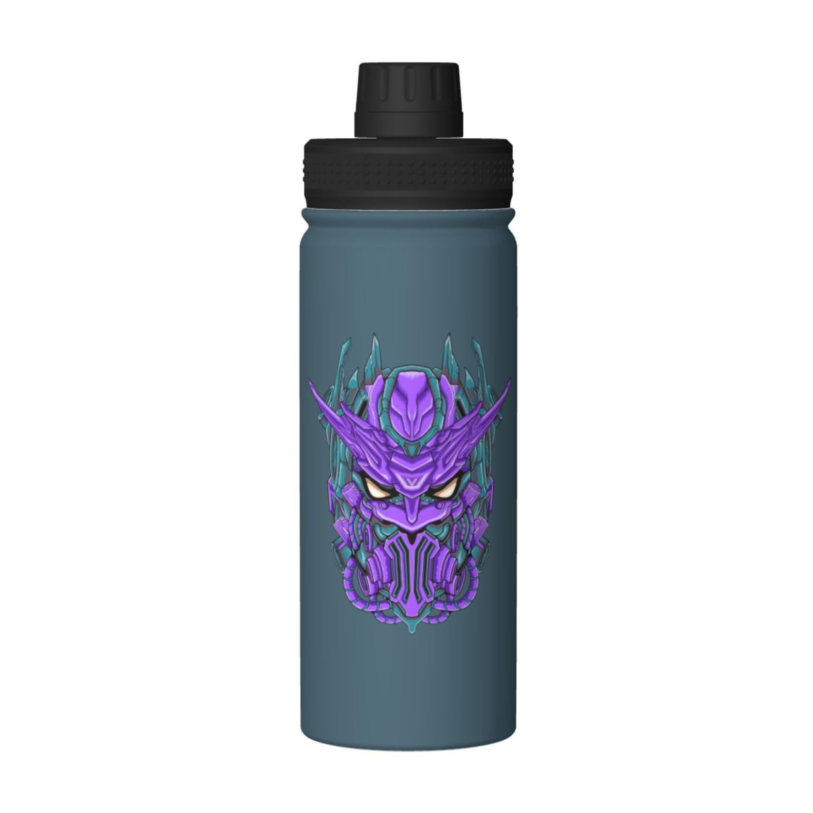 Purple Cyborg Head Water Bottle Stainless Steel Vacuum Insulated Water Bottle Leak Proof Metal Sport Water Bottle 18 Oz