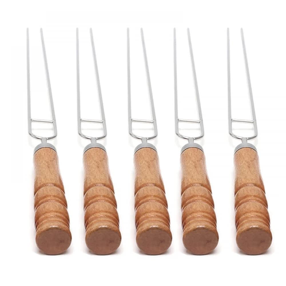 HMTE Tenedor de Acero Inoxidable Aguja Doble Pincho en Forma de U Mango de Madera Aguja de Barbacoa Palo Herramientas de Picnic para Acampar al Aire Libre Cocinar Suministros de Barbacoa