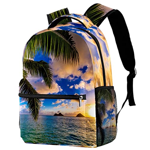 Sac à dos palmiers coucher du soleil léger pour livres scolaires fille et garçon