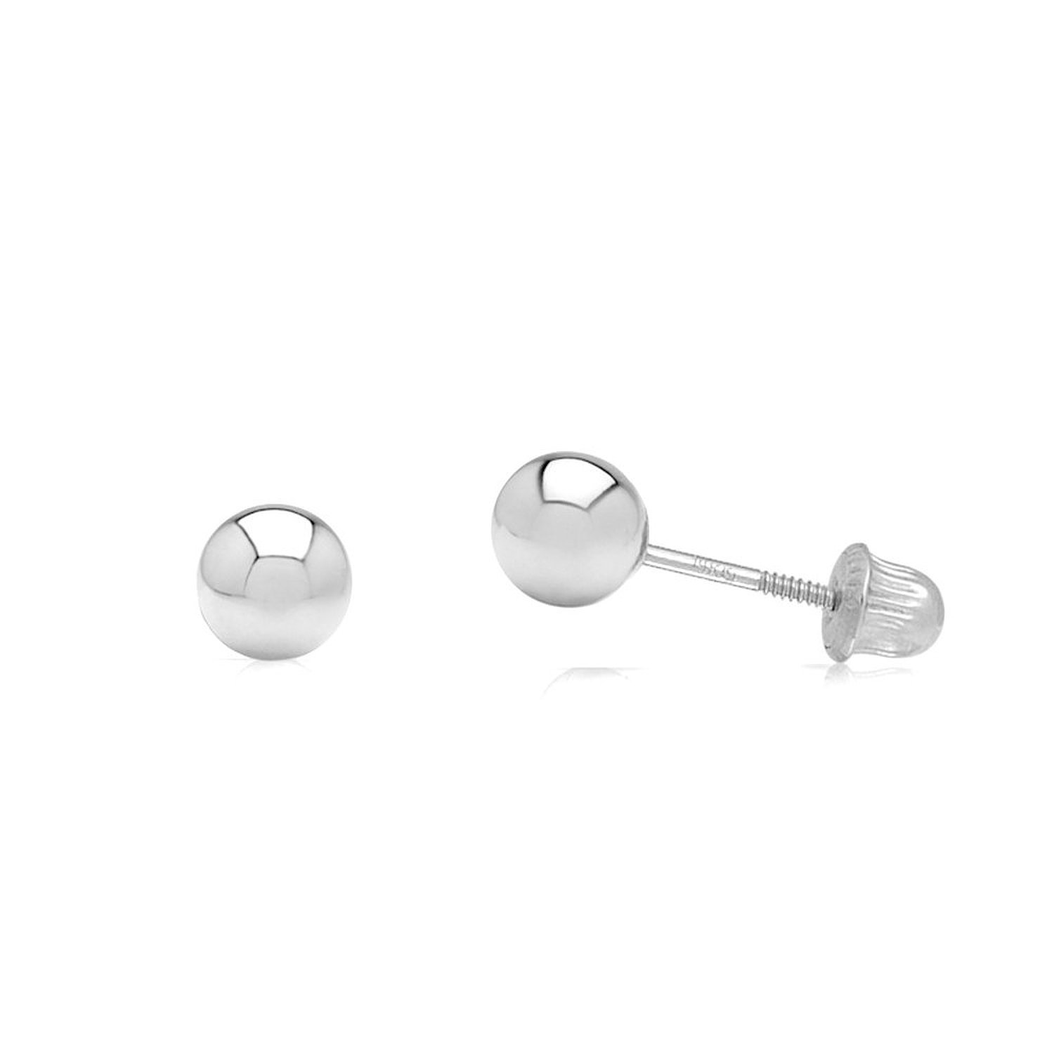 14k White Gold Ball Stud Earrings with Secure and Comfortable Screw Backs