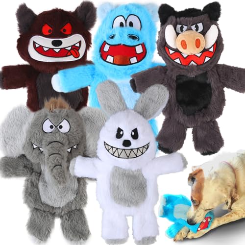 Bzonsmart 5-Pack Dog Squeaky Toys. Tough Plush Crinkle Toys for Small Medium Large Dogs. Interactive Dog Toys to Keep Them Busy. Soft chew Toys for All Dogs and Teething Playing Training