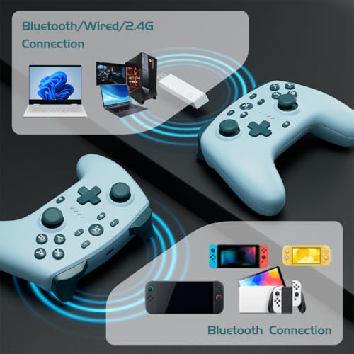 Image of Wireless Switch Controller for Switch /Switch 2 /OLED /Lite /PC, 2 Pack Switch Pro Controllers with 2.4G Dongle, Hall Effect Joysticks & Triggers, Dual Rumble, Turbo & 2 Macro Back Buttons(Blue+Lake Blue)