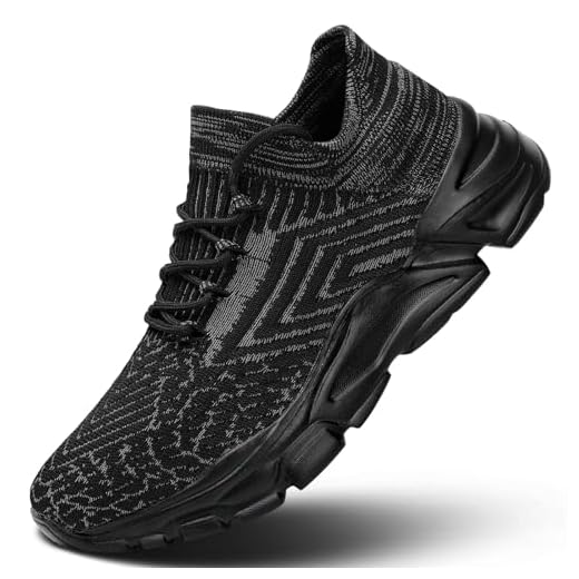 Tênis de caminhada masculino, para corrida, atlético, esportivo, sem cadarço, leve, respirável, para academia, sola macia, Z43 preto, 37