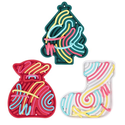 Weihnachten Sensorik Activity Board Spiel, 3PCS Silikon Weihnachtsbaum, Weihnachtssocken, Weihnachtstüten Sensorisches Play Spielzeug für Autismus ADHD Kinder ab 2 Jahr, mit Reisetasche & 54 Schnüren