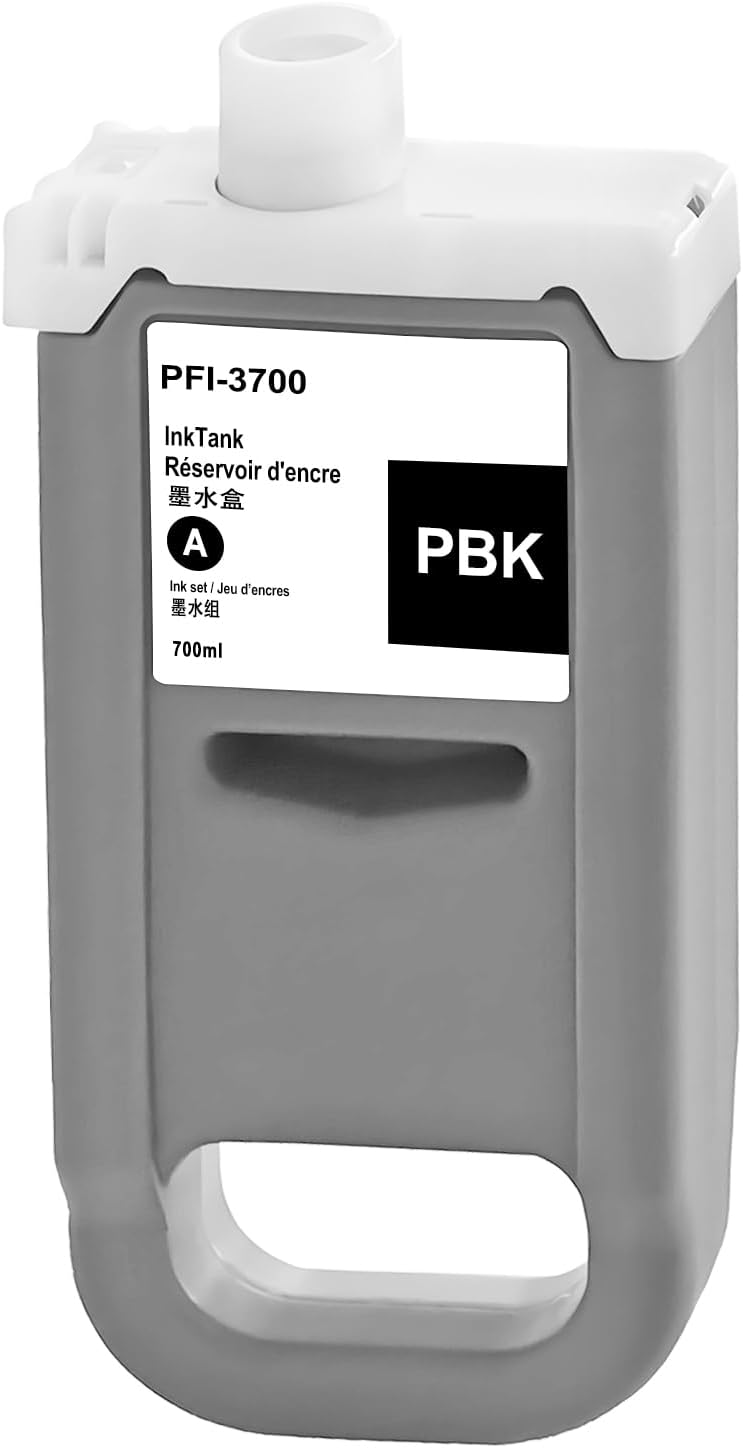 PFI-3700PBK Photo Black Ink Cartridge PFI-3700 Ink Tank Compatible with Canon imagePROGRAF PRO-2600 PRO-4600 PRO-6600 PRO-6600S PRO-4600S Printers (1-Pack, 700ml)