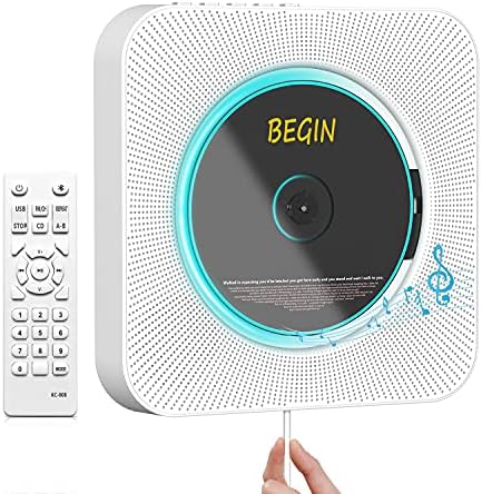 AONCO Portable CD Player,Bluetooth Wall-Mounted CD Music Player Home Audio Speaker,with Remote Control FM Radio Built-in HiFi Speaker,MP3 Headphone Jack Aux Out,White