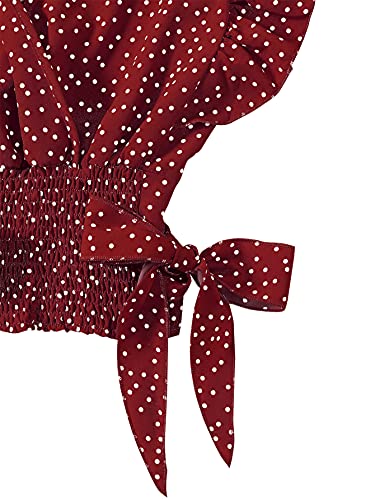 LYANER Women's V Neck Ruffle Cap Sleeve Side Bow Knot Shirred Hem Blouse Crop Tank Top3