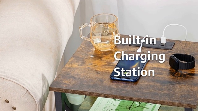 Hzuaneri Tables De Nuit Avec Lumières LED Et Station De Recharge, Table