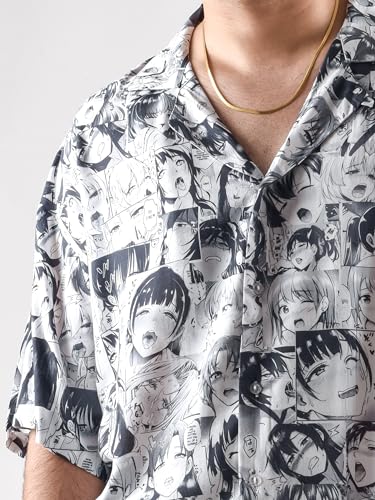 Image of ComicSense.xyz Unisex Anime Shirts for Men and Women, Ahegao Anime Faces Printed Kimono Fit Hawaiian Shirt