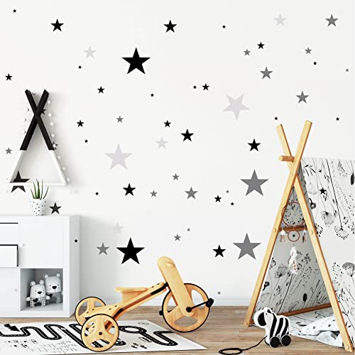Wandtattoo-Loft Wandtattoo Deko Sterne 75 Aufkleber im Set (3farbig) Farbe: schwarz, grau und hellgrau/Junge/Wandsticker/Wandaufkleber/Wanddeko