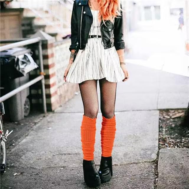 Image of Moon Wood Long Leg Warmers for Women 80s Neon Ribbed Knit Leg Warmers for Girls 80s Party Dance Sports Socks