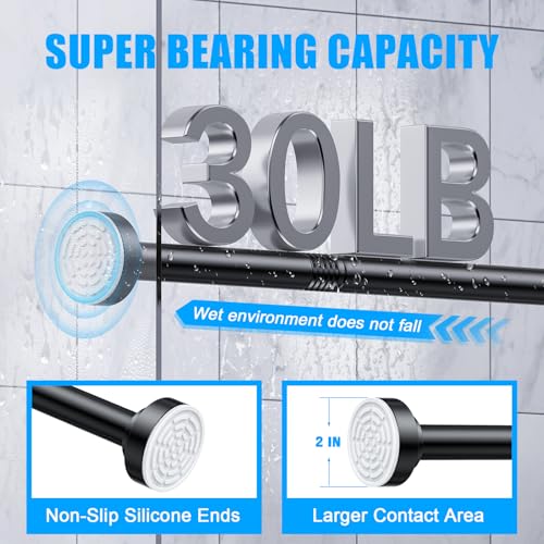Image of TEECK Shower Curtain Rod, 32-43 inch Adjustable Spring Tension Curtain Rod, Never Rust Anti-Slip Shower Curtain Rod for Bathroom, No Drilling, Never Collapse, Easy to Use, Black