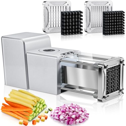 Sopito French Fry Cutter Electric Potato Cutter Stainless Steel with 1/2 & 3/8 Inch Blades for Potatoes, Carrots, Cucumbers & Onions
