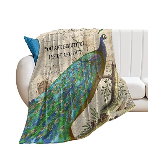 Couverture canapé paon rustique pour cocooning au salon en hiver