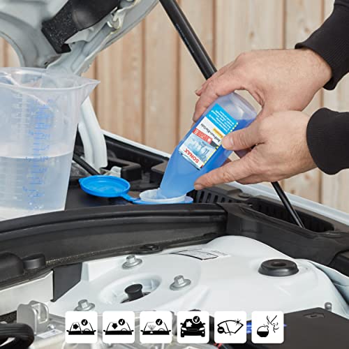 SONAX AntiFrost+KlarSicht Konzentrat (250 ml) ergibt bis zu 0,75 Liter Winter-Scheibenwaschwasser, sofort mischbereit, schlierenfrei, Antikalk-Effekt | Art-Nr. 03321000