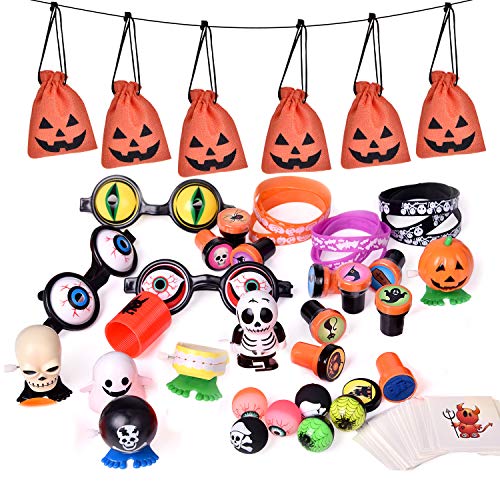 FUN LITTLE TOYS 72 PCs Halloween Party Supplies Toy Assortment Goodie Bags for Kids Trick-or-Treat Bags, Prefect Halloween Party Decorations