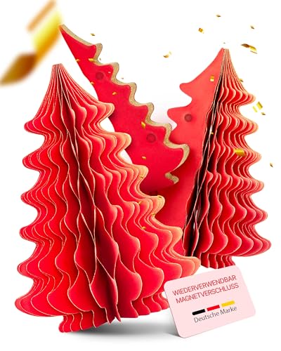 MJhomely® Papier Weihnachtsbaum Set [Rot, 3 Stück] - Faltbarer...