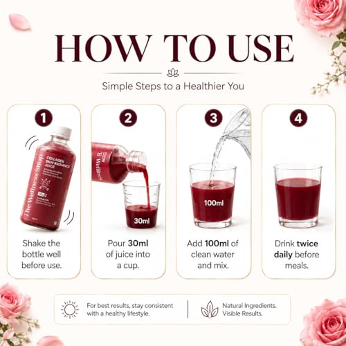 Image of The Wellness Shop Collagen Skin Radiance Juice 500ml | Natural Ayurvedic Supplement for Skin Glow and Healthy Hair | Sea Buckthorn Moringa Herbal Drink | Daily Beauty Wellness Juice for Men Women