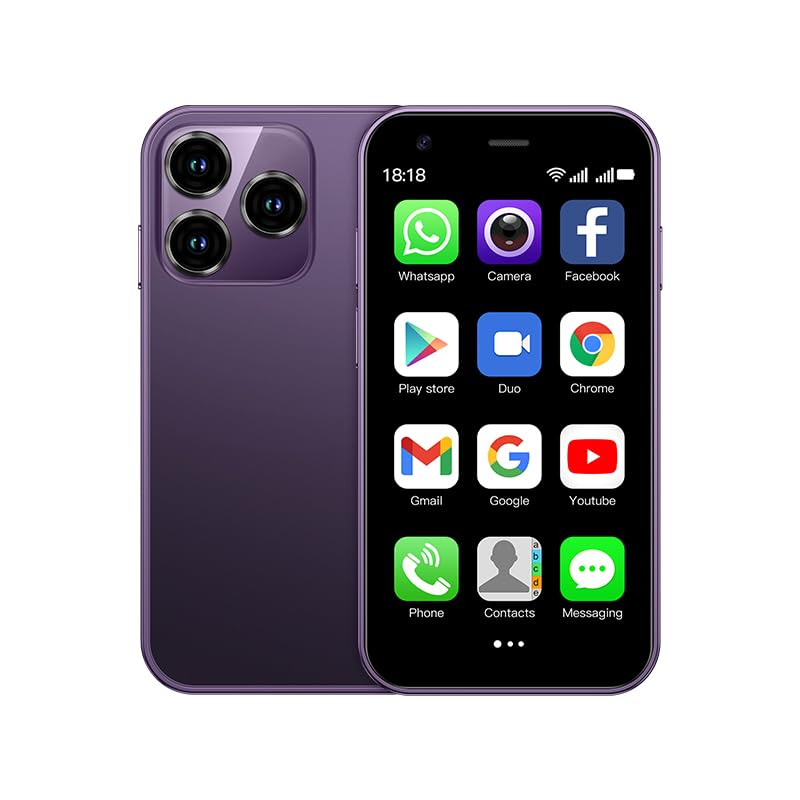 CatCalls Mini Smartphone Entsperrt 4G Handy, 3.0 Zoll, 32GB Erweiterbar bis zu 128GB, Dual SIM Dual Kamera, Android 10.0, Unterstützung WiFi Bluetooth Backup Telefon (XS15-Purple)