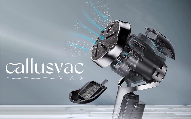 Callus Vac Max Negro Lima Eléctrica Pies Succión al vacío Dispositivo pedicura 2 velocidades pantalla LCD 3 Rodillos de repuesto IPX7 Pedicura eléctrica Lima Pies Durezas Eliminar callos.