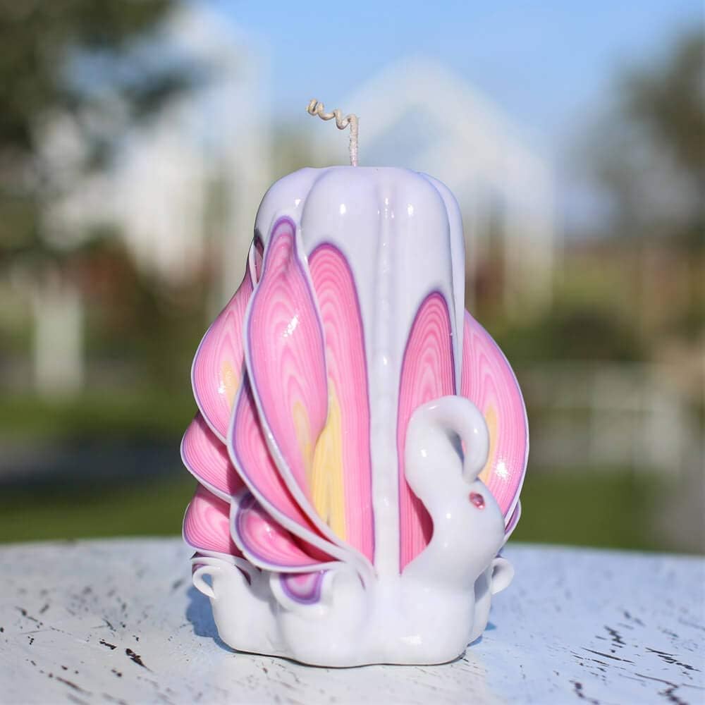 Hand Carved Candles Pink 5'', Elegant Pillar Christmas Candle Swan-Oscar Candles