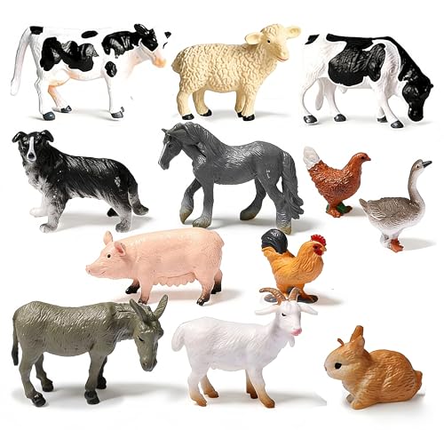 Aelmiyw - Ensemble de 14 figurines d'animaux de ferme, jouet éducatif en plastique pour enfants, mini figurines d'animaux de ferme pour fêtes, ensemble de...