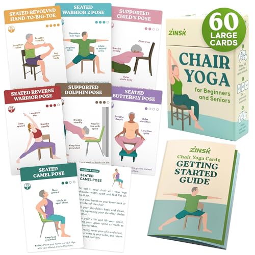 60 Chair Yoga Exercises – Gentle Workouts for Flexibility, Balance & Strength – Big 4″ x 6″ Cards with Step-by-Step Large-Text Instructions – Guidebook & 10 Pre-Made Routines for Seniors & Beginners