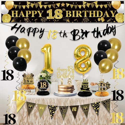 Image of 18th Birthday Decorations for Men, Black Gold 18th Party Decoration Kits