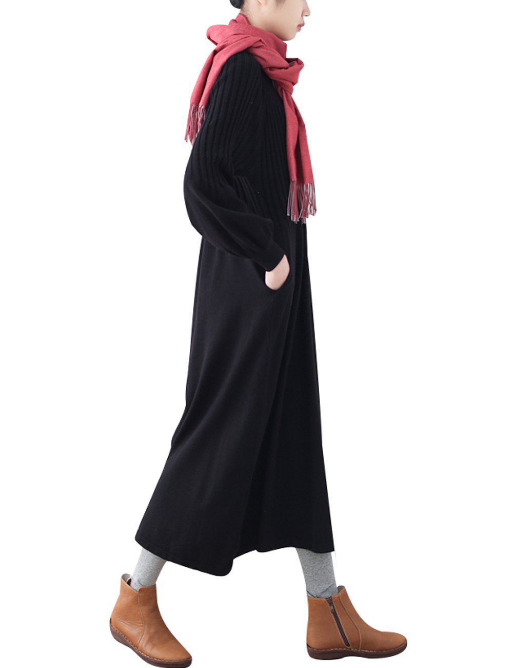 Youlee Donna Inverno Autunno Lana Maglione Vestito Abiti Lunghi a Manica lungaa