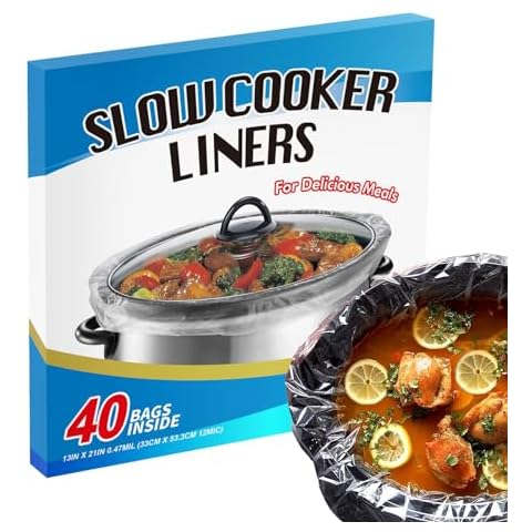 ECOOPTS Slow Cooker Liners (40 Liners), 13" × 21" Pot Liners Fit 3-8 Quarts, Disposable Cooking Bags Suitable for Oval & Round Pot, BPA Free (13" × 21") Cover