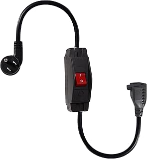 Short Outdoor Indoor Extension Cord with On/Off Switch - 1.5FT Waterproof 3 Prong Extension Cord with Inline Switch, 1875W Heavy Duty Black SJTW 14AWG Grounded 15A 125V AC Electrical Extension Cord