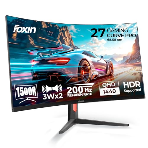 Image of Foxin Phantom Pro 27 inch (68.58 cm) 1500R Curved Gaming Monitor, QHD 2560x1440p, 300Nits, 200Hz, 1ms, Adaptive Sync | sRGB | 2 x DP, 2 x HDMI & AUD Ports | RGB Backlight, Built-in Speakers | Black