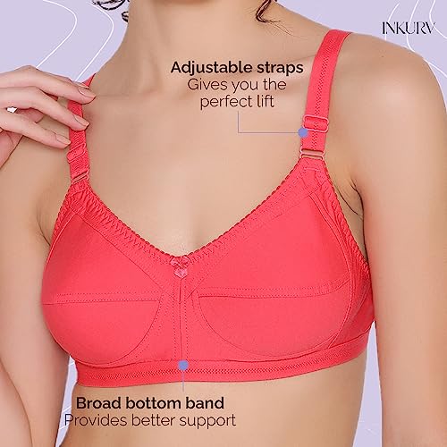 Image of INKURV Full Coverage Cotton Bra for Heavy Bust| Minimizer Bra for Women| Anti-Sagging Breast Lift Up| Non-Wired| Non-Padded Daily Use Bra for Ladies| Combo of 2