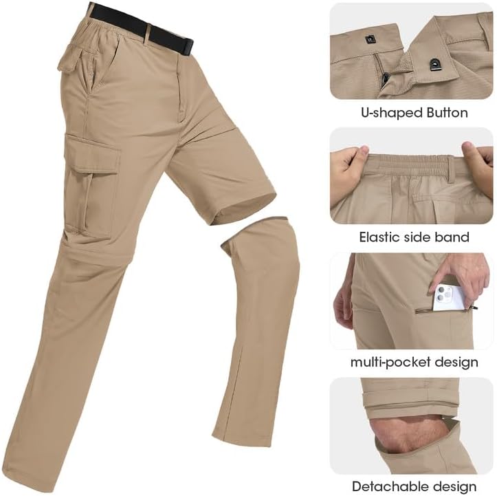 Men's Hiking Pants Detachable Zip Off Lightweight Waterproof Quick Dry Outdoor Fishing Travel Camping