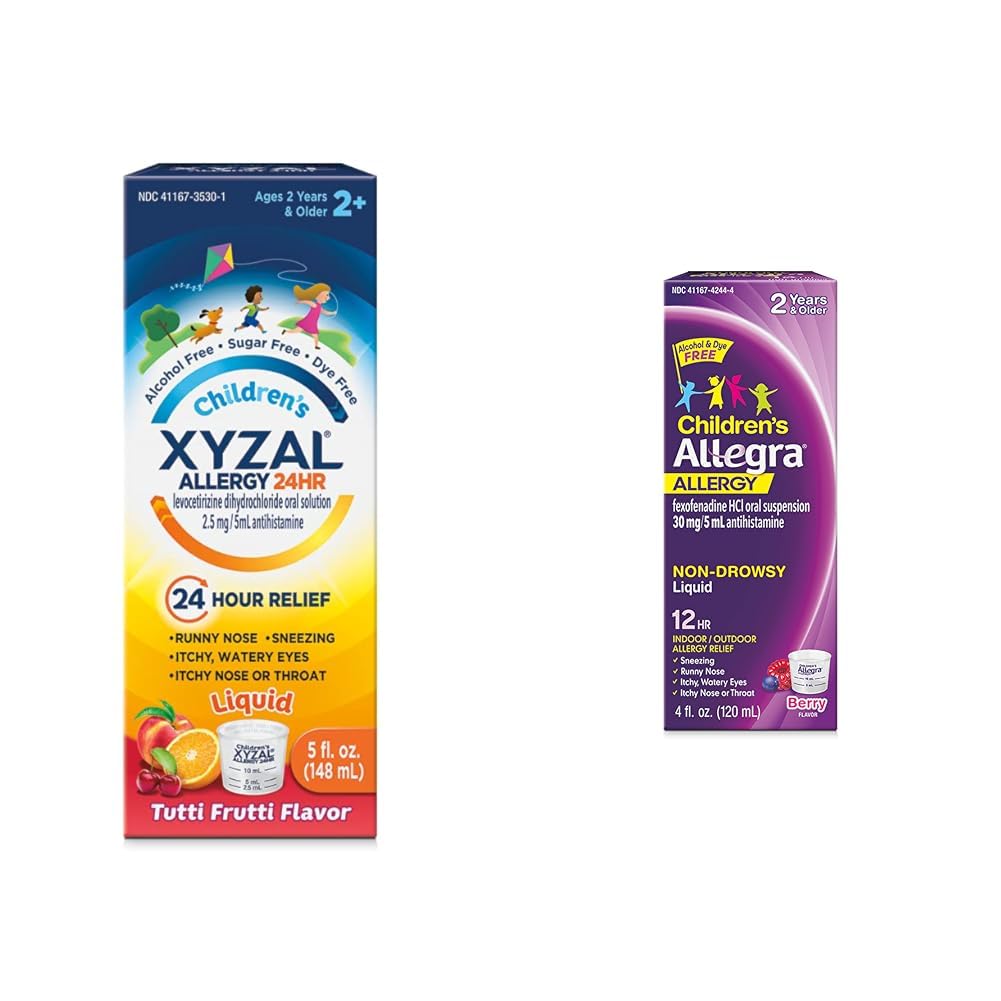 Children's Oral Solution, 5 fl. oz., 24-Hour Allergy Relief for Kids, Tutti Frutti Flavor & Allegra Children's 12HR Allergy Relief Non-drowsy Antihistamine Liquid, Berry Flavor, Alcohol-Free