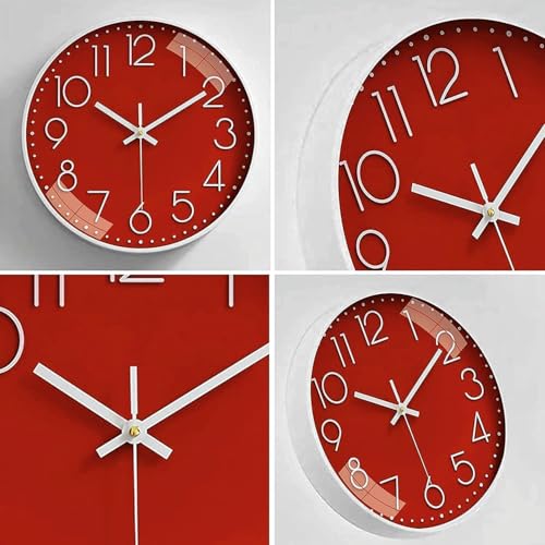 Image of TEKCOOL Plastic Digital Wall Clock 12 inch Silent Quartz Decorative Non-Ticking Classic Clock Battery Operated Round Easy to Read for Room /Home /Kitchen /Bedroom /Office /School- (Red);