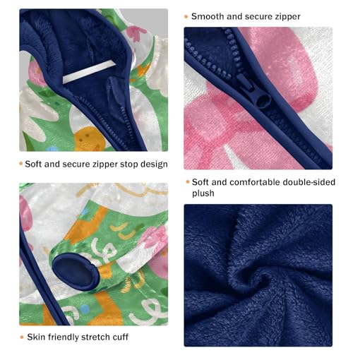 Cute Ducks Among Flowers Pattern Toddler Fleece Jacket Girl Boys Hooded Fleece Jacket Coat Warm Outwear Zip-up 3-10T3